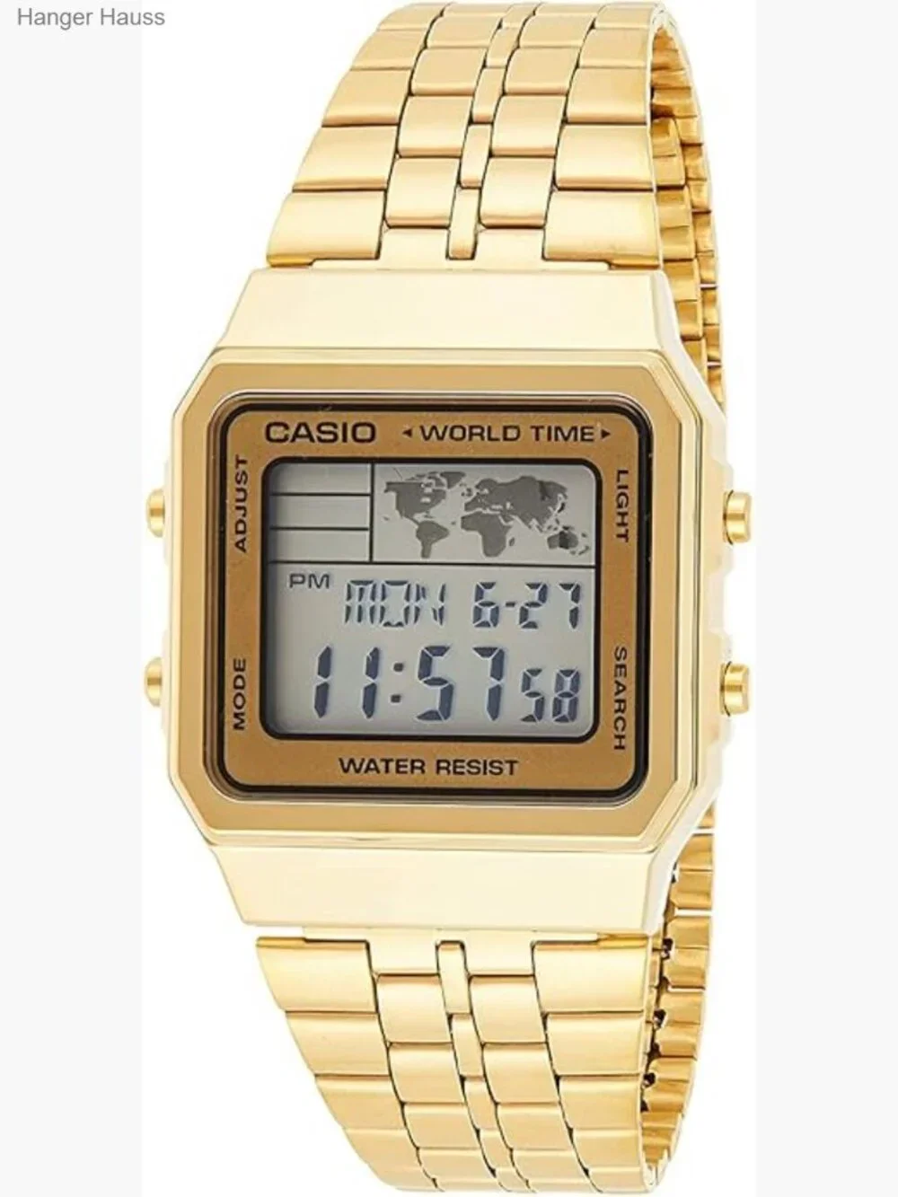 Vintage Gold Tone Digital Watch with Chronograph and World Time